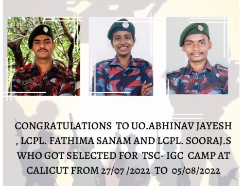 Congratulations Three Cadets are selected for TSC-IGC Camp @ Calicut